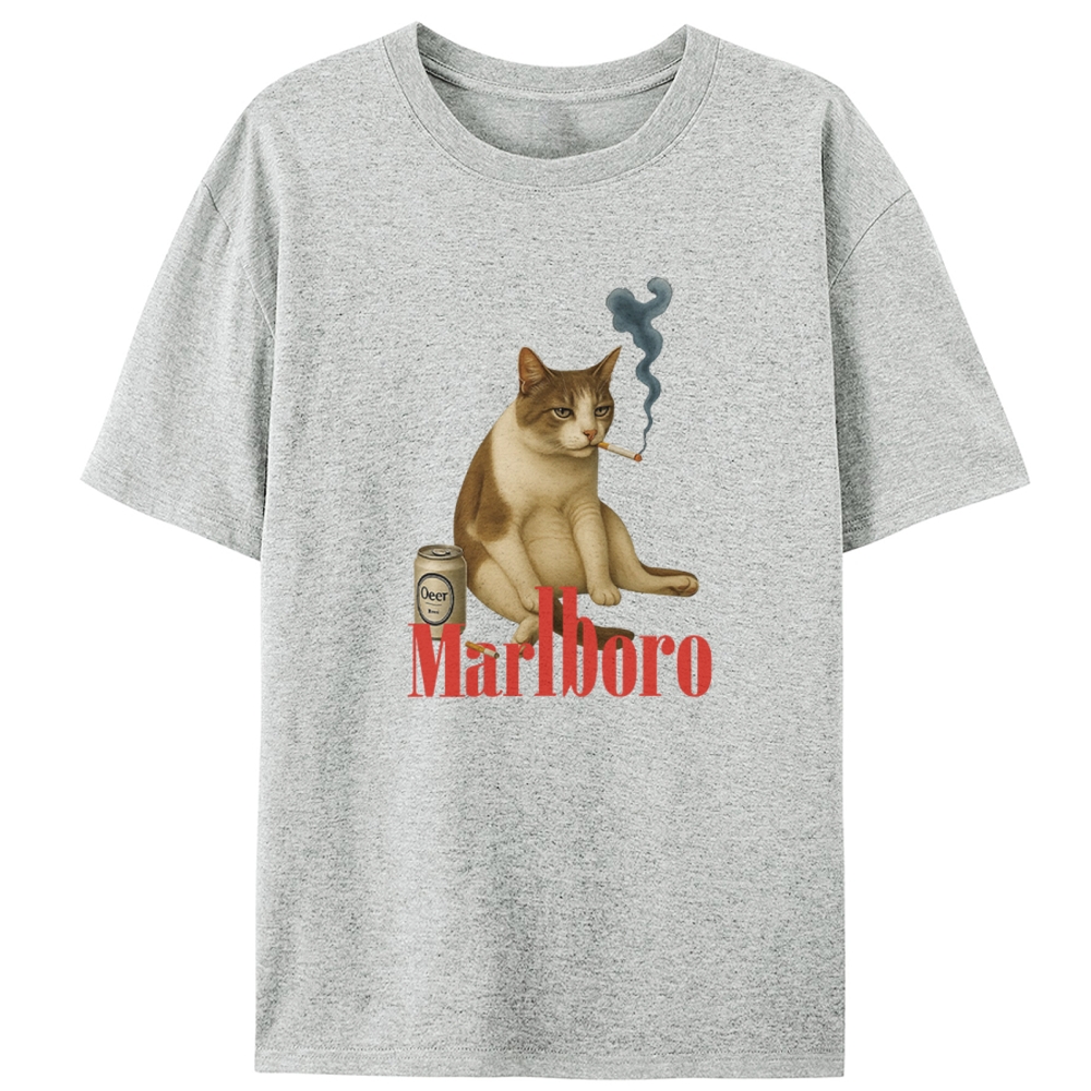 Marlboro Cat Beer & Cigarette Retro Designed for Women - Slim Fit Cotton Tee