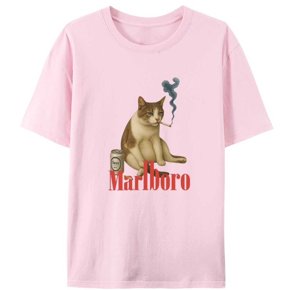Marlboro Cat Beer & Cigarette Retro Designed for Women - Slim Fit Cotton Tee