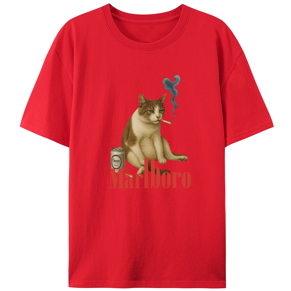 Marlboro Cat Beer & Cigarette Retro Designed for Women - Slim Fit Cotton Tee