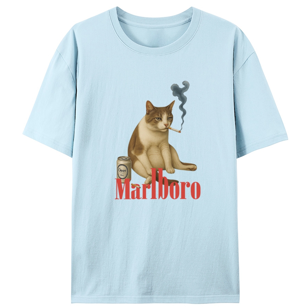 Marlboro Cat Beer & Cigarette Retro Designed for Women - Slim Fit Cotton Tee