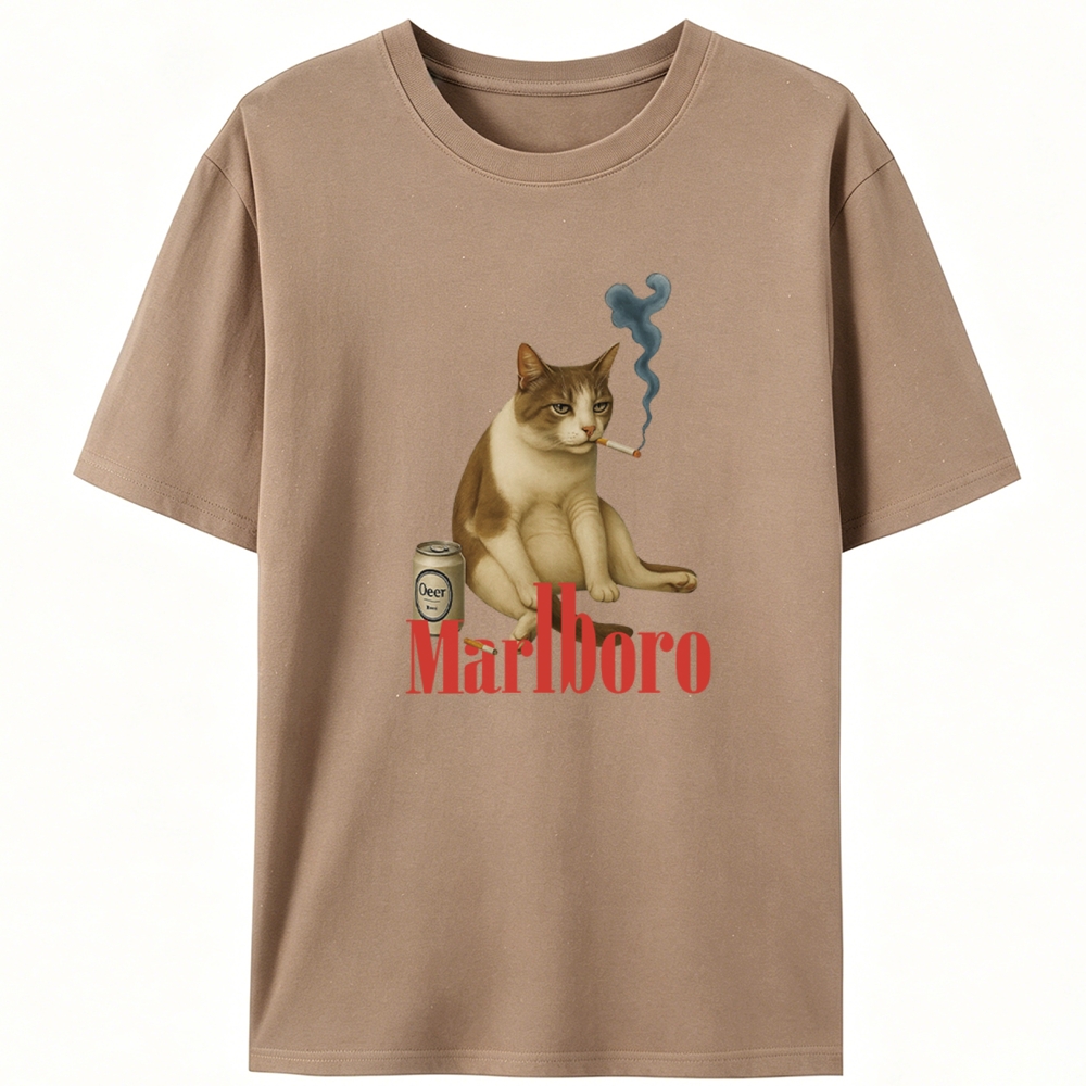 Marlboro Cat Beer & Cigarette Retro Designed for Women - Slim Fit Cotton Tee