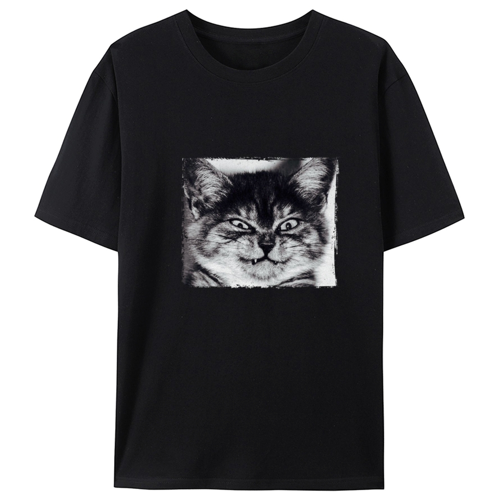 Grumpy Devil Cat Black & White Retro Designed for Women - Slim Fit Cotton Tee