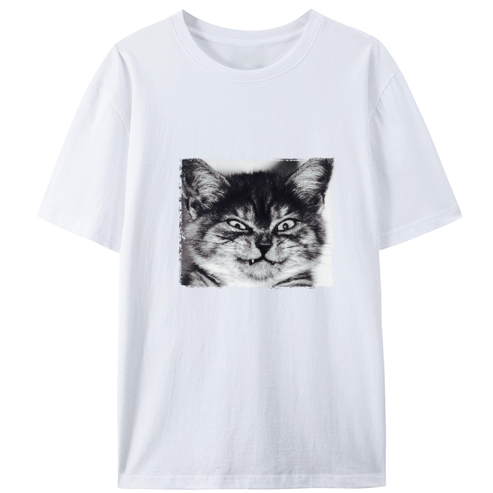 Grumpy Devil Cat Black & White Retro Designed for Women - Slim Fit Cotton Tee