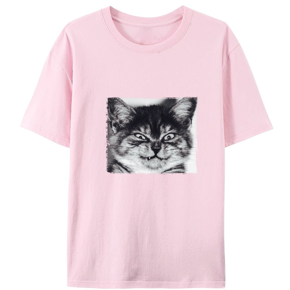 Grumpy Devil Cat Black & White Retro Designed for Women - Slim Fit Cotton Tee