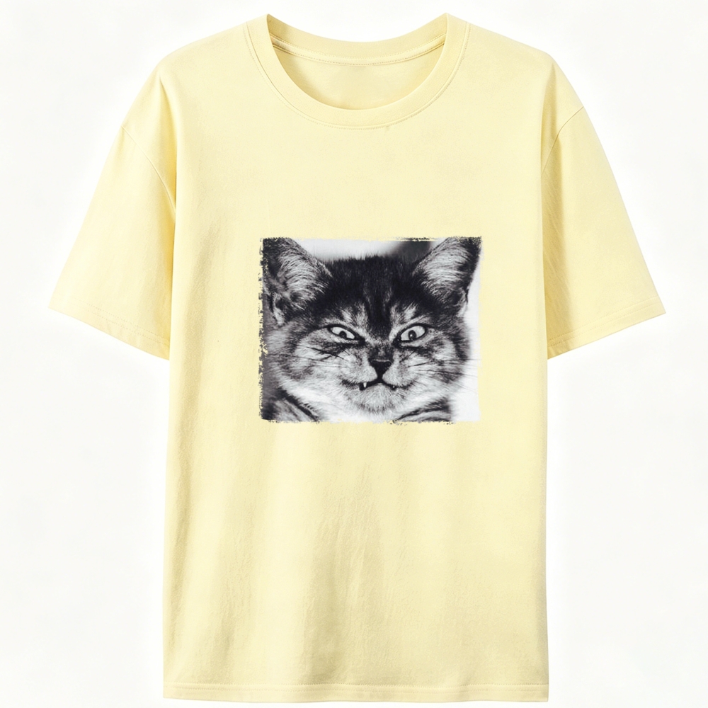 Grumpy Devil Cat Black & White Retro Designed for Women - Slim Fit Cotton Tee