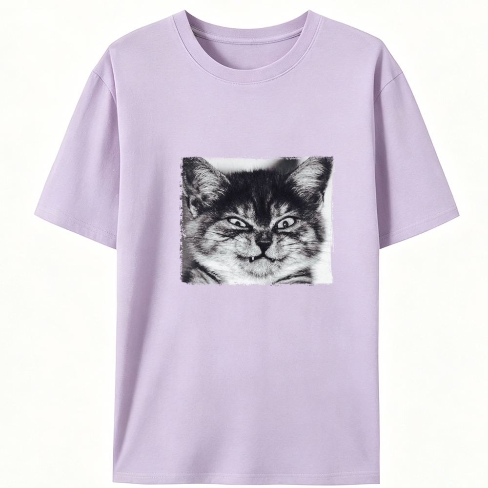 Grumpy Devil Cat Black & White Retro Designed for Women - Slim Fit Cotton Tee
