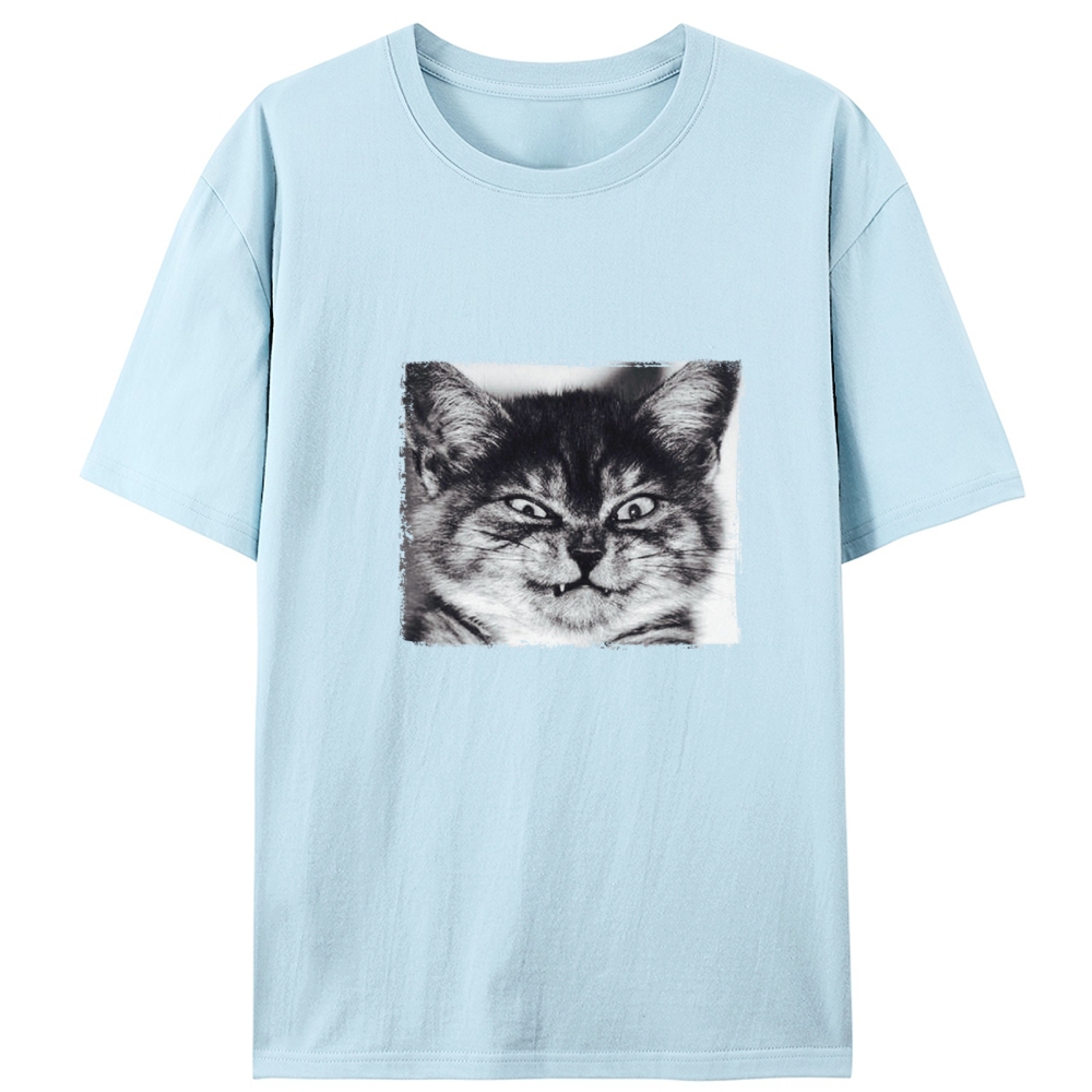 Grumpy Devil Cat Black & White Retro Designed for Women - Slim Fit Cotton Tee