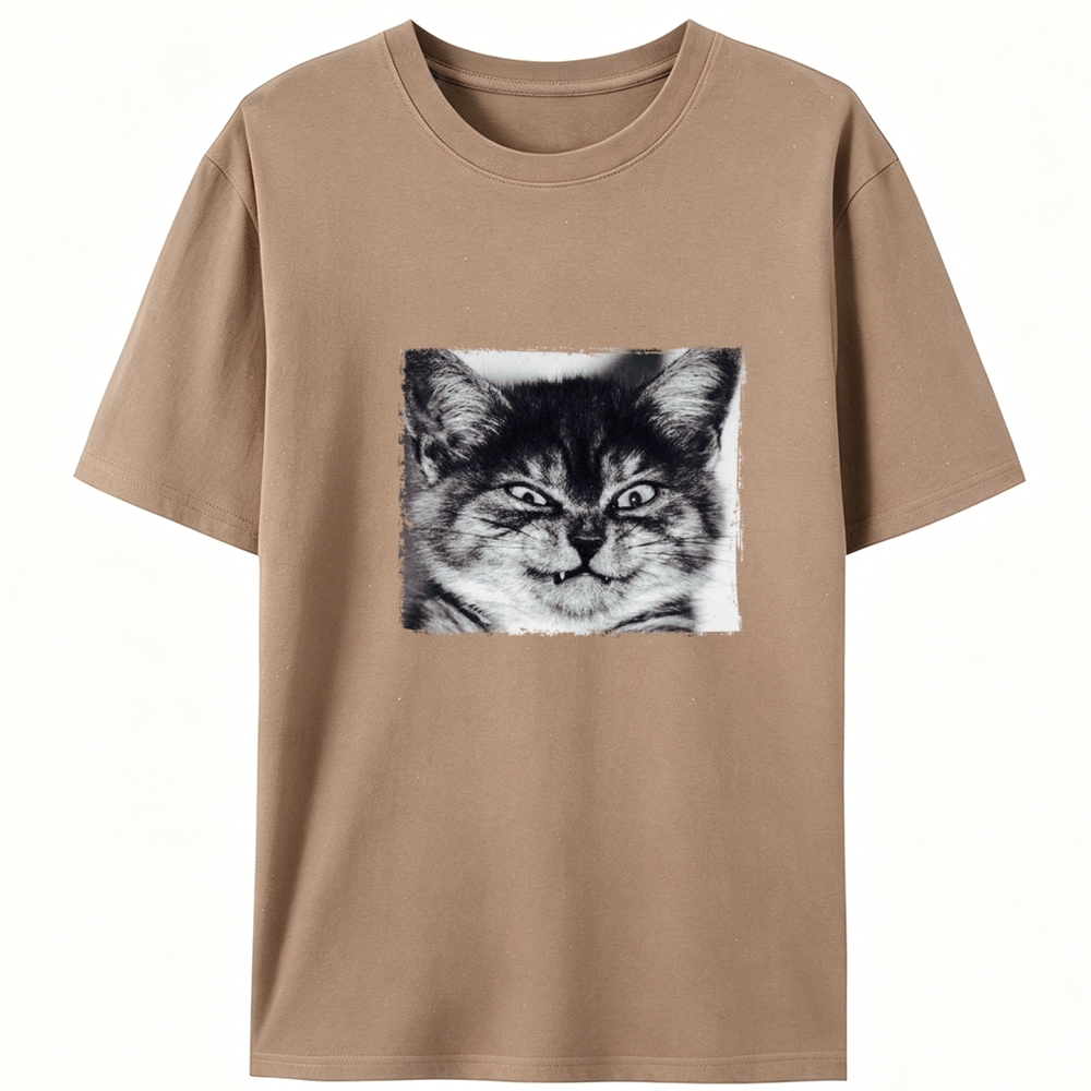 Grumpy Devil Cat Black & White Retro Designed for Women - Slim Fit Cotton Tee