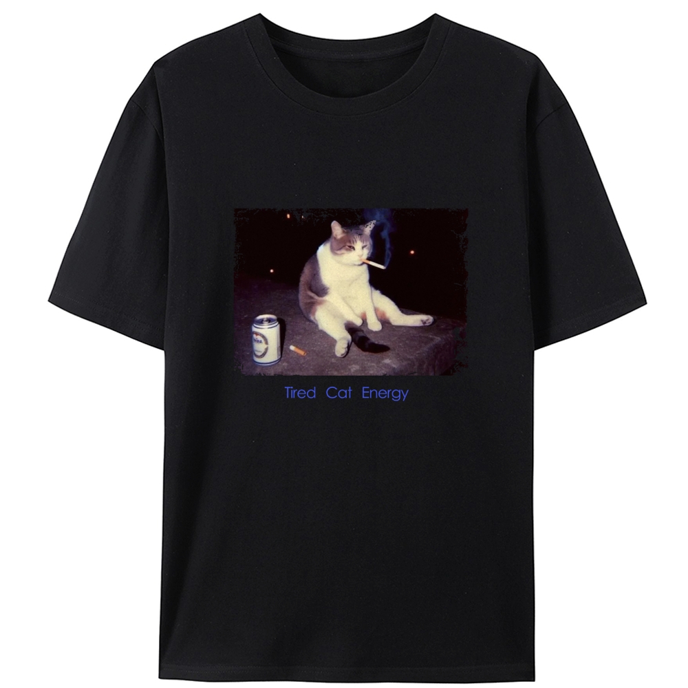 Tired Cat Energy Retro Designed for Women - Slim Fit Cotton Tee