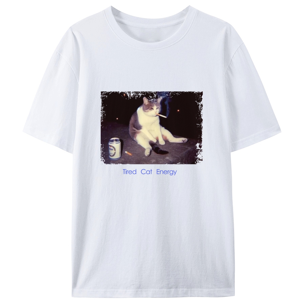 Tired Cat Energy Retro Designed for Women - Slim Fit Cotton Tee