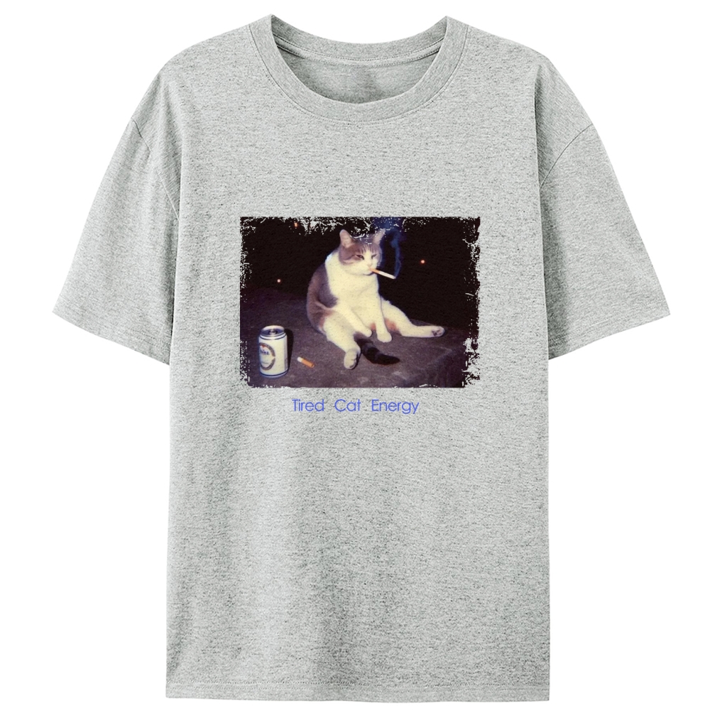 Tired Cat Energy Retro Designed for Women - Slim Fit Cotton Tee