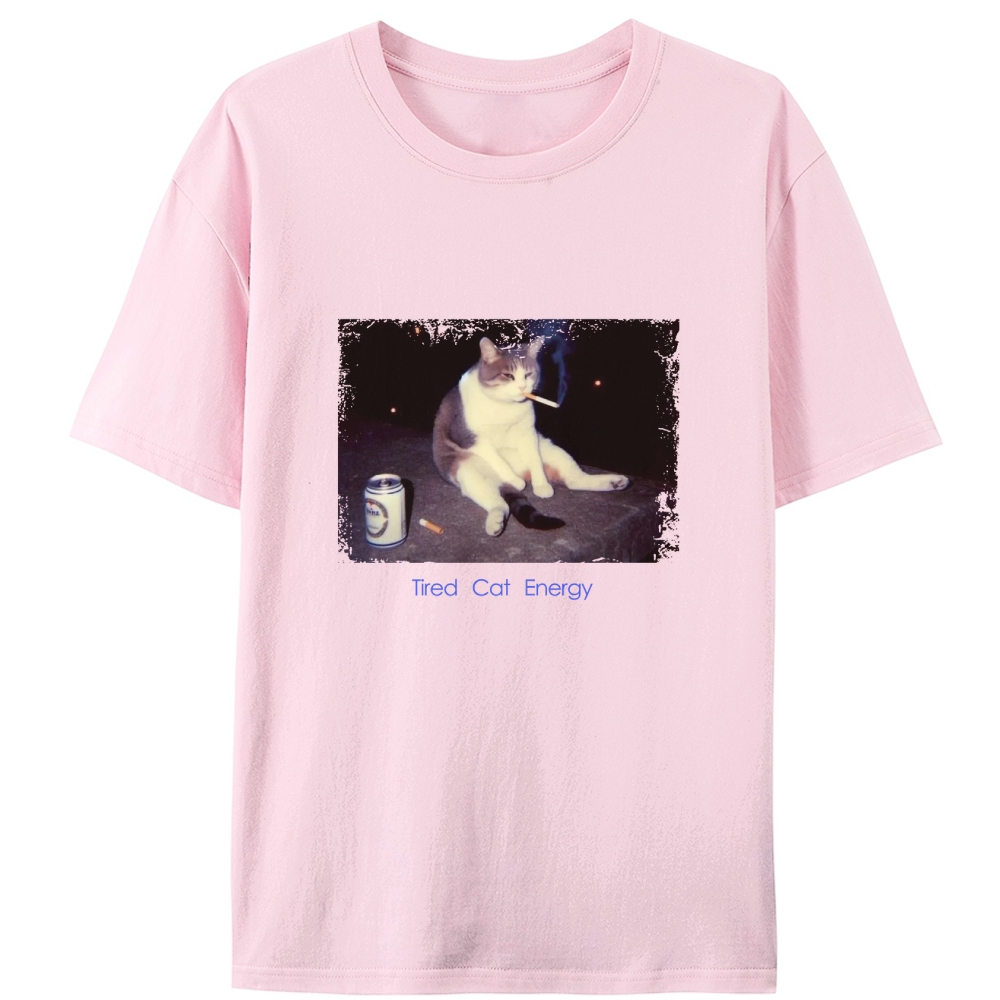 Tired Cat Energy Retro Designed for Women - Slim Fit Cotton Tee