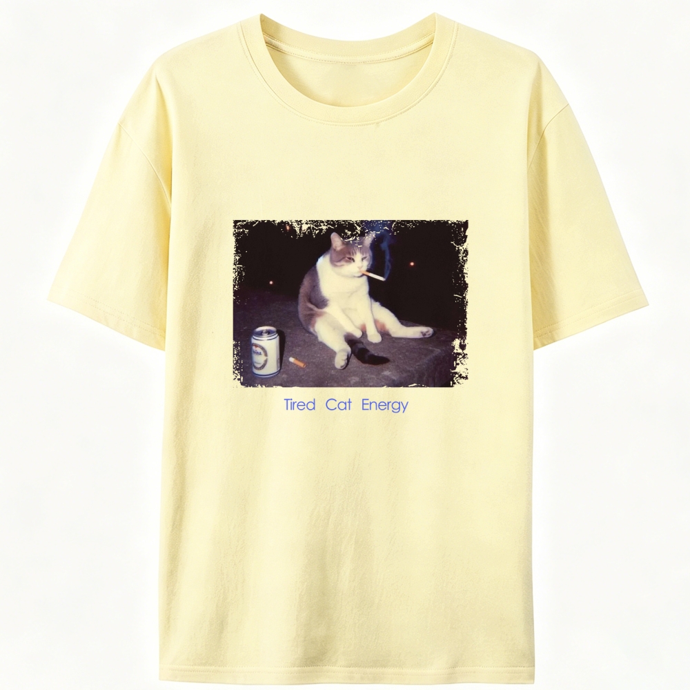 Tired Cat Energy Retro Designed for Women - Slim Fit Cotton Tee