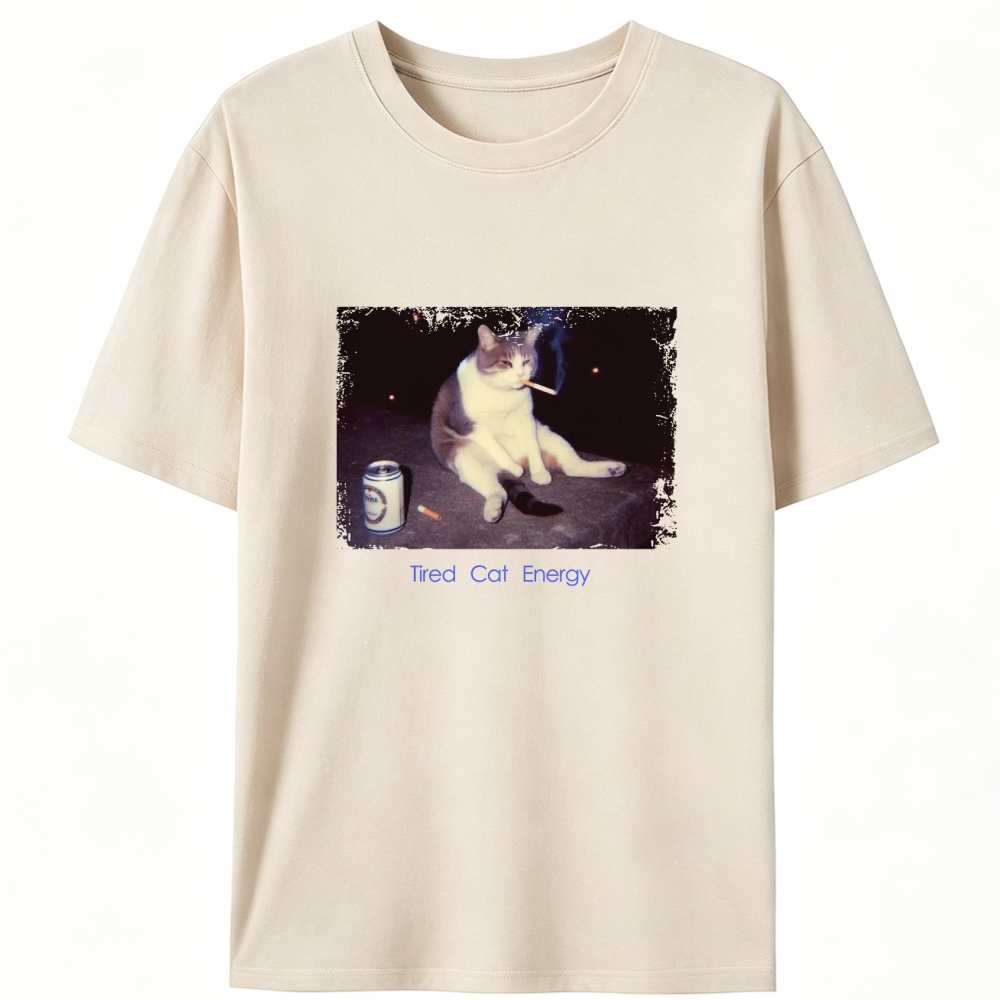 Tired Cat Energy Retro Designed for Women - Slim Fit Cotton Tee
