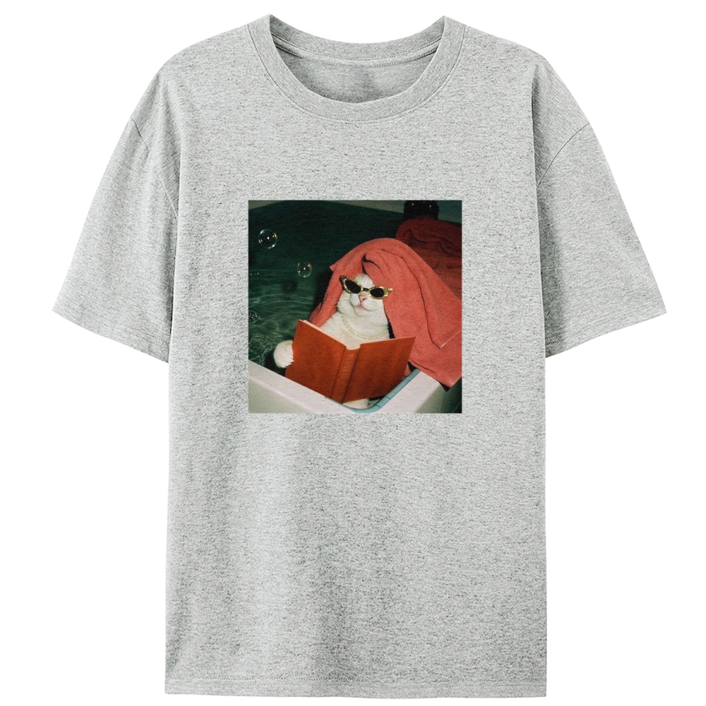 Cool Cat Relaxing In Pool With Sunglasses Retro Designed for Women - Slim Fit Cotton Tee