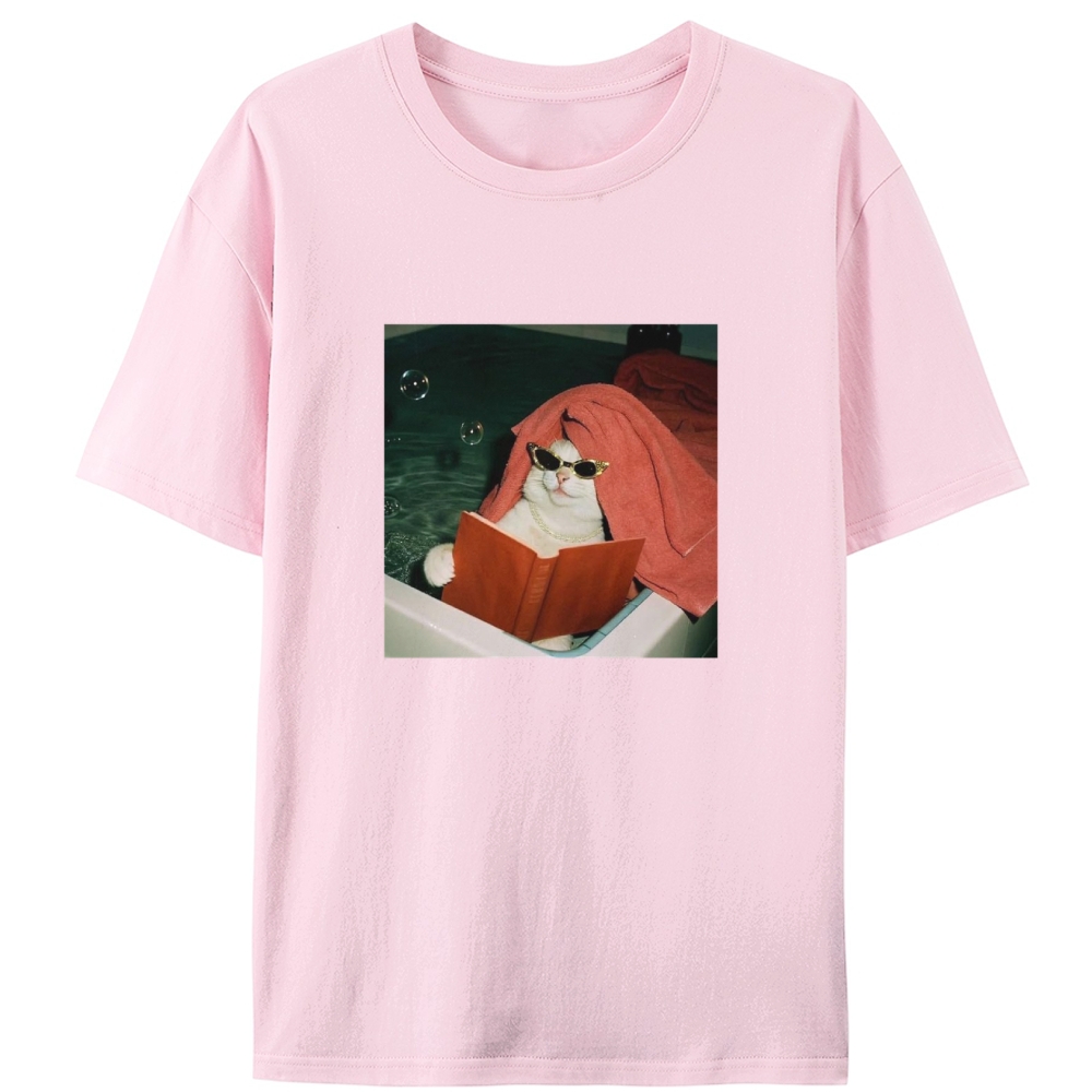Cool Cat Relaxing In Pool With Sunglasses Retro Designed for Women - Slim Fit Cotton Tee