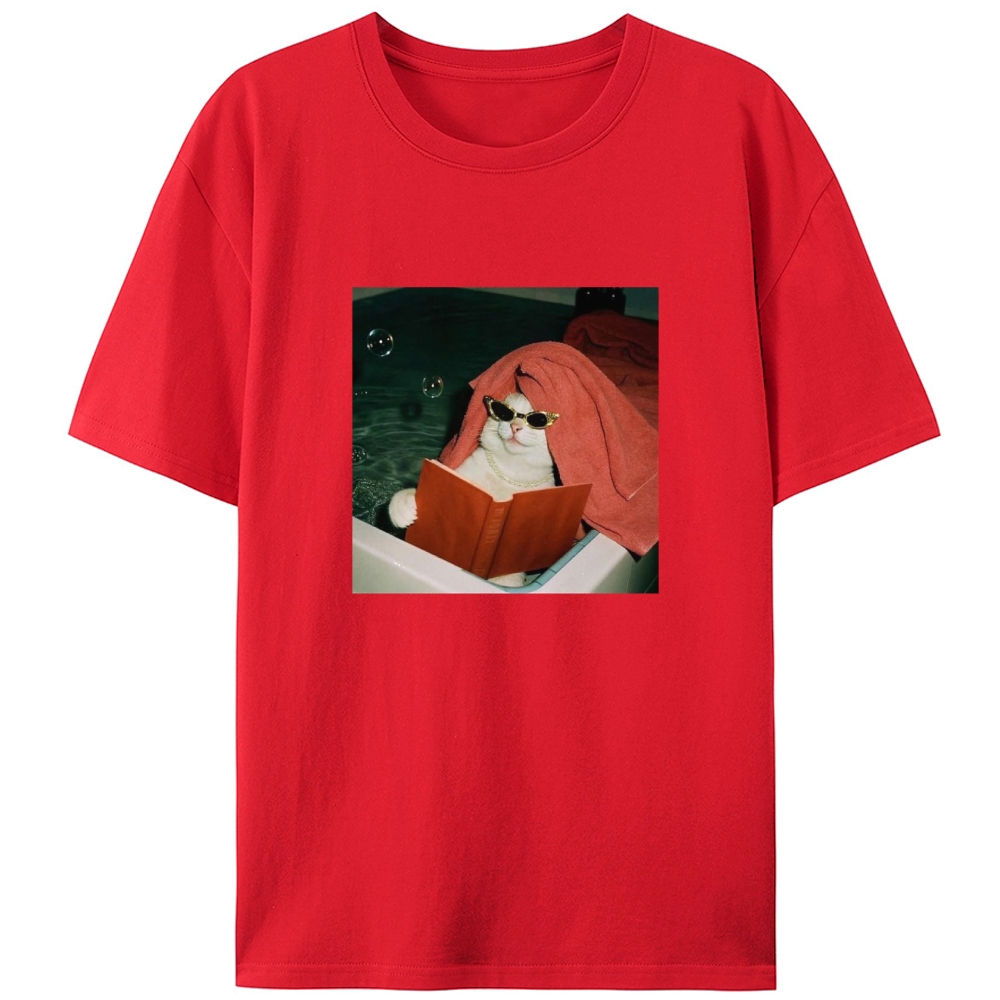 Cool Cat Relaxing In Pool With Sunglasses Retro Designed for Women - Slim Fit Cotton Tee