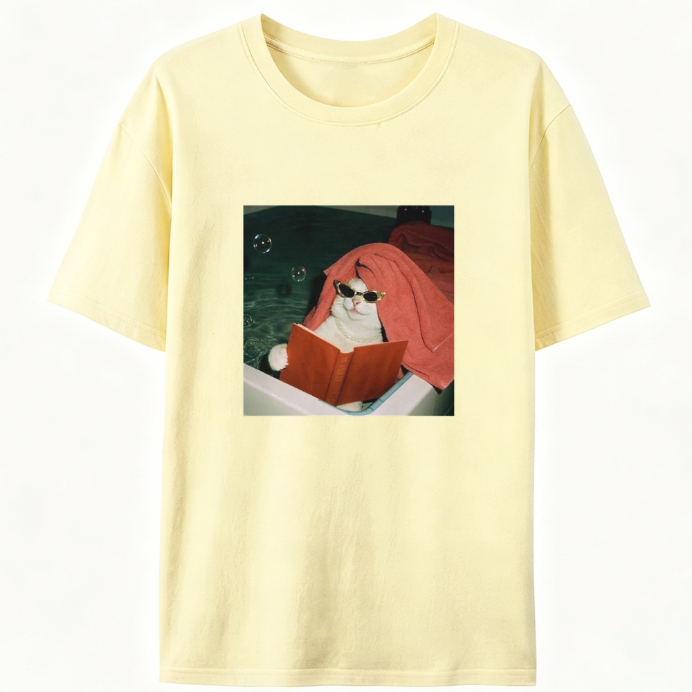 Cool Cat Relaxing In Pool With Sunglasses Retro Designed for Women - Slim Fit Cotton Tee