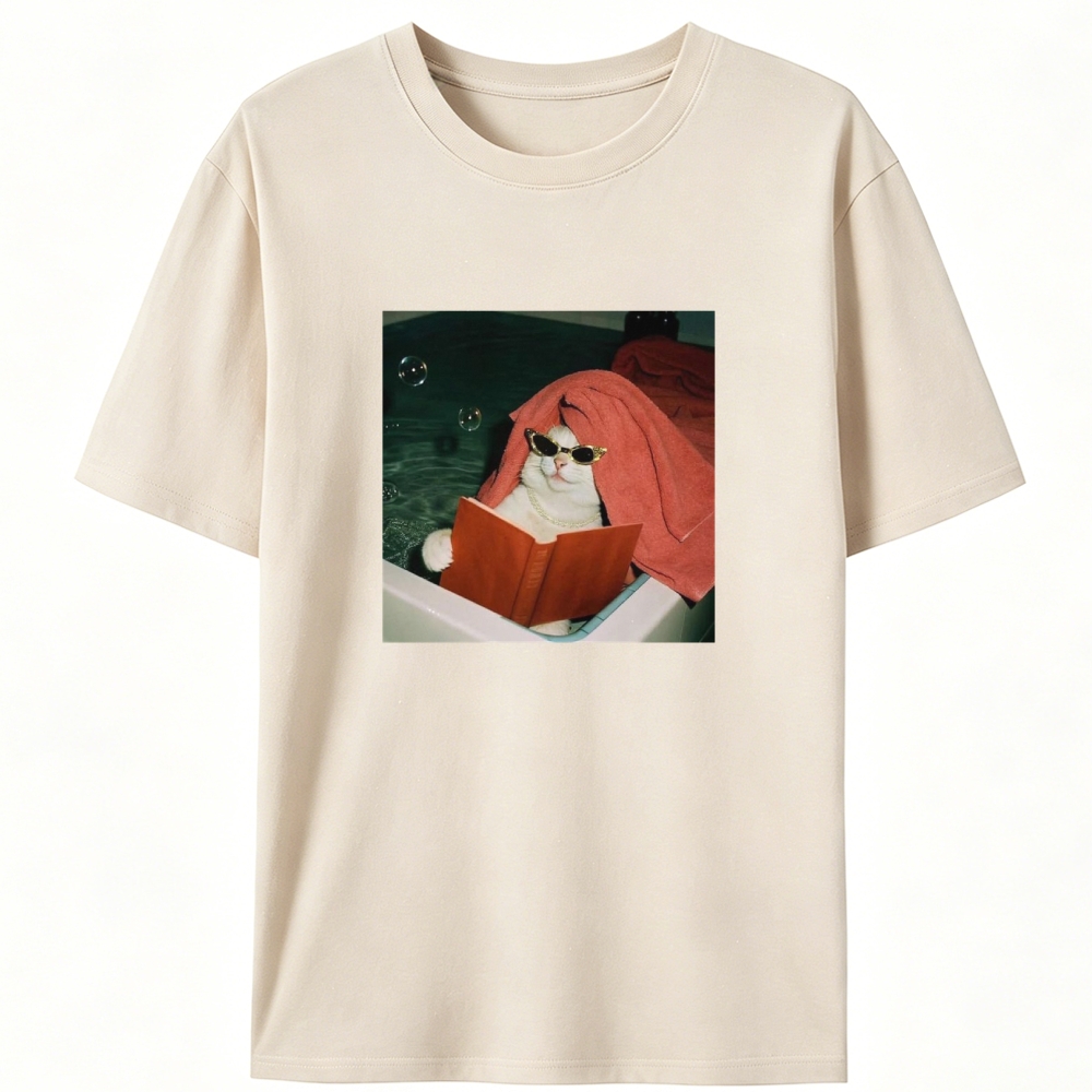 Cool Cat Relaxing In Pool With Sunglasses Retro Designed for Women - Slim Fit Cotton Tee