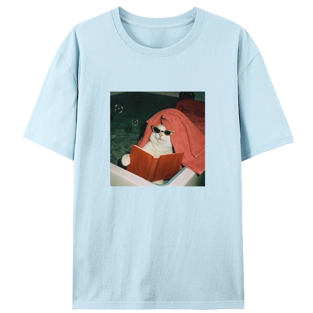 Cool Cat Relaxing In Pool With Sunglasses Retro Designed for Women - Slim Fit Cotton Tee