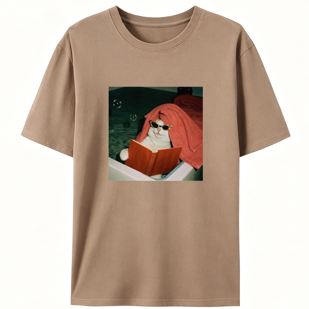 Cool Cat Relaxing In Pool With Sunglasses Retro Designed for Women - Slim Fit Cotton Tee