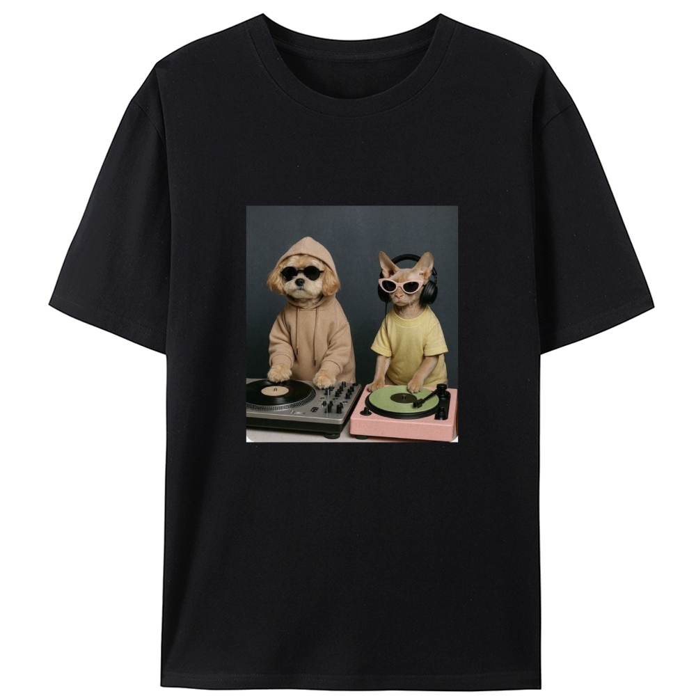 DJ Dogs Mixing Records Retro Designed for Women - Slim Fit Cotton Tee