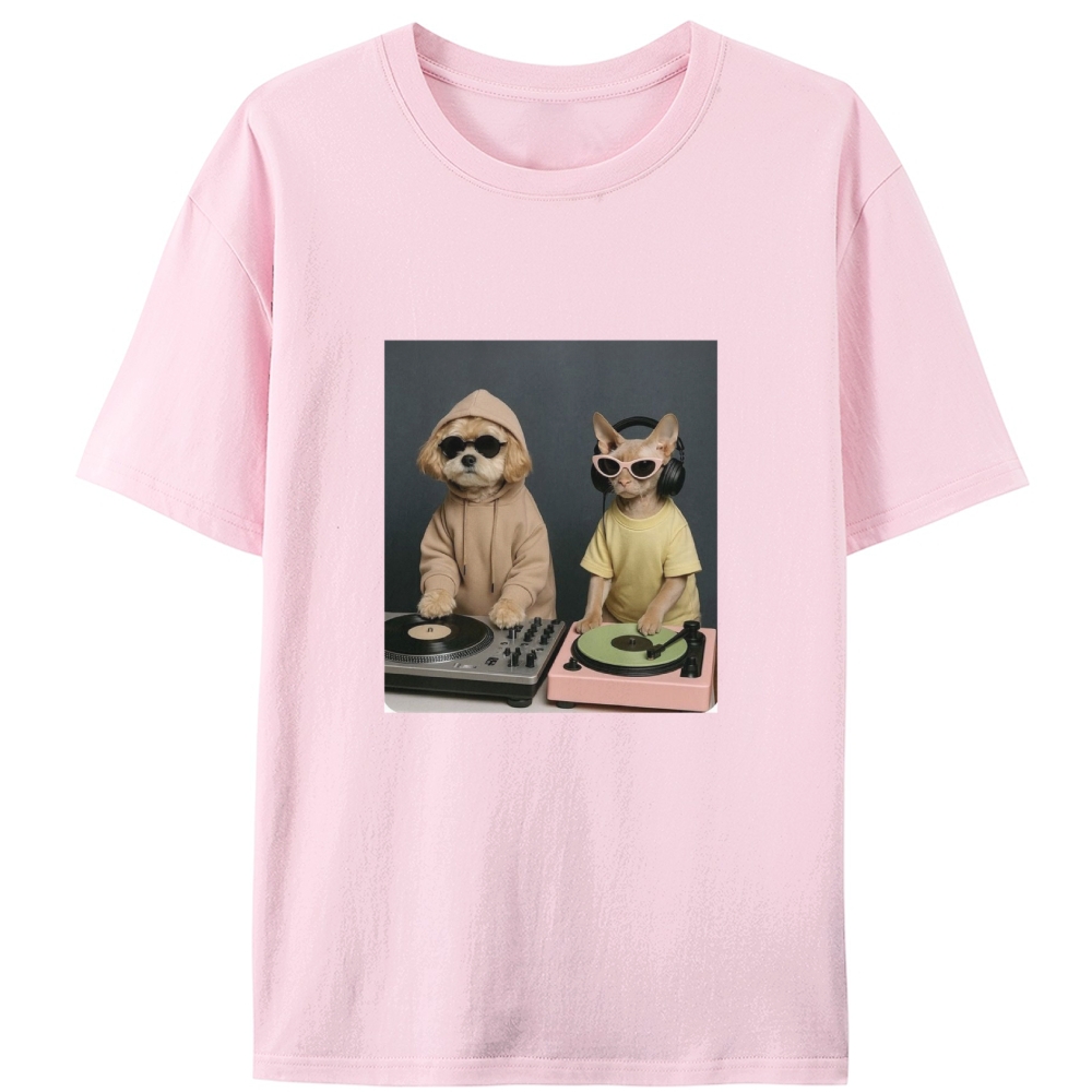 DJ Dogs Mixing Records Retro Designed for Women - Slim Fit Cotton Tee