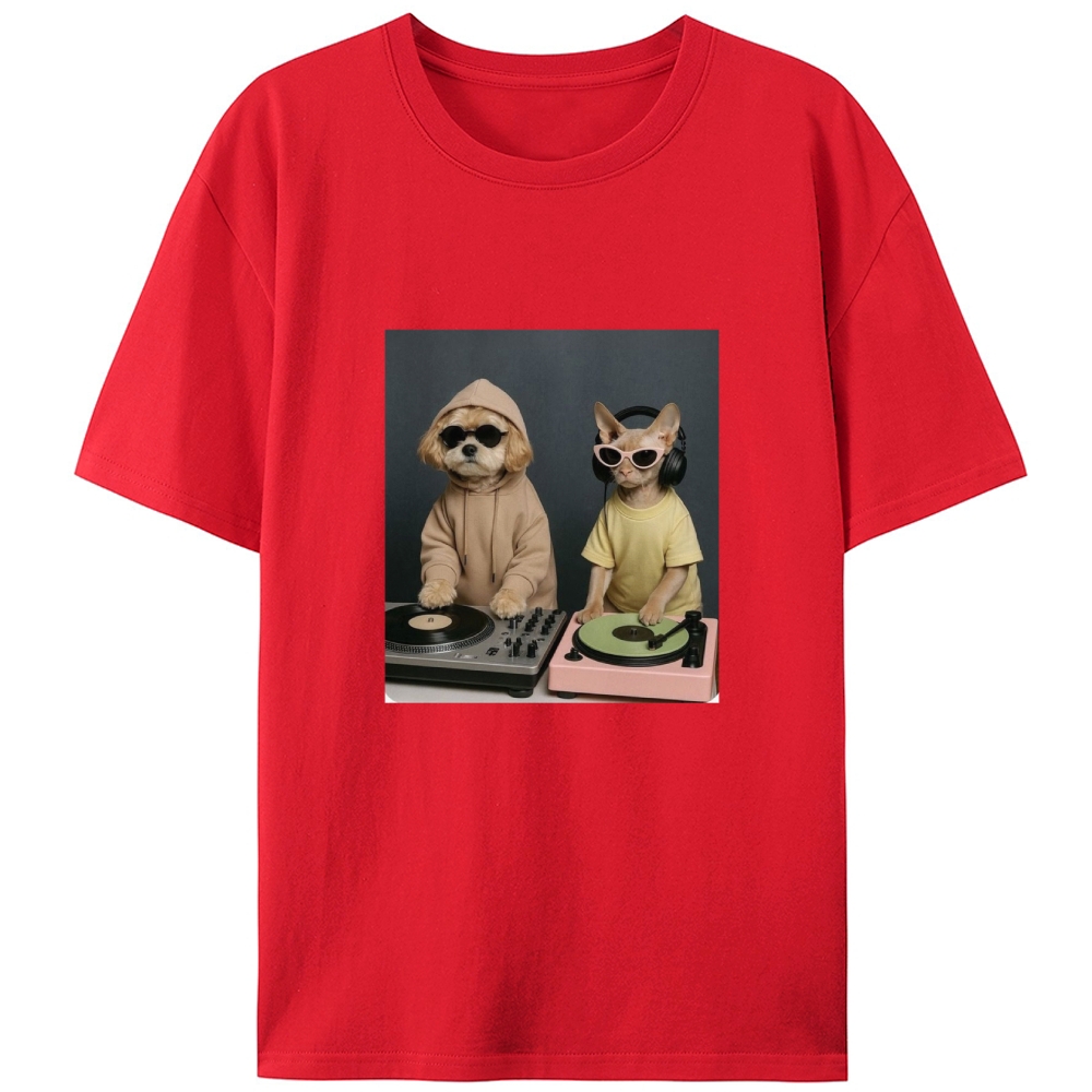 DJ Dogs Mixing Records Retro Designed for Women - Slim Fit Cotton Tee