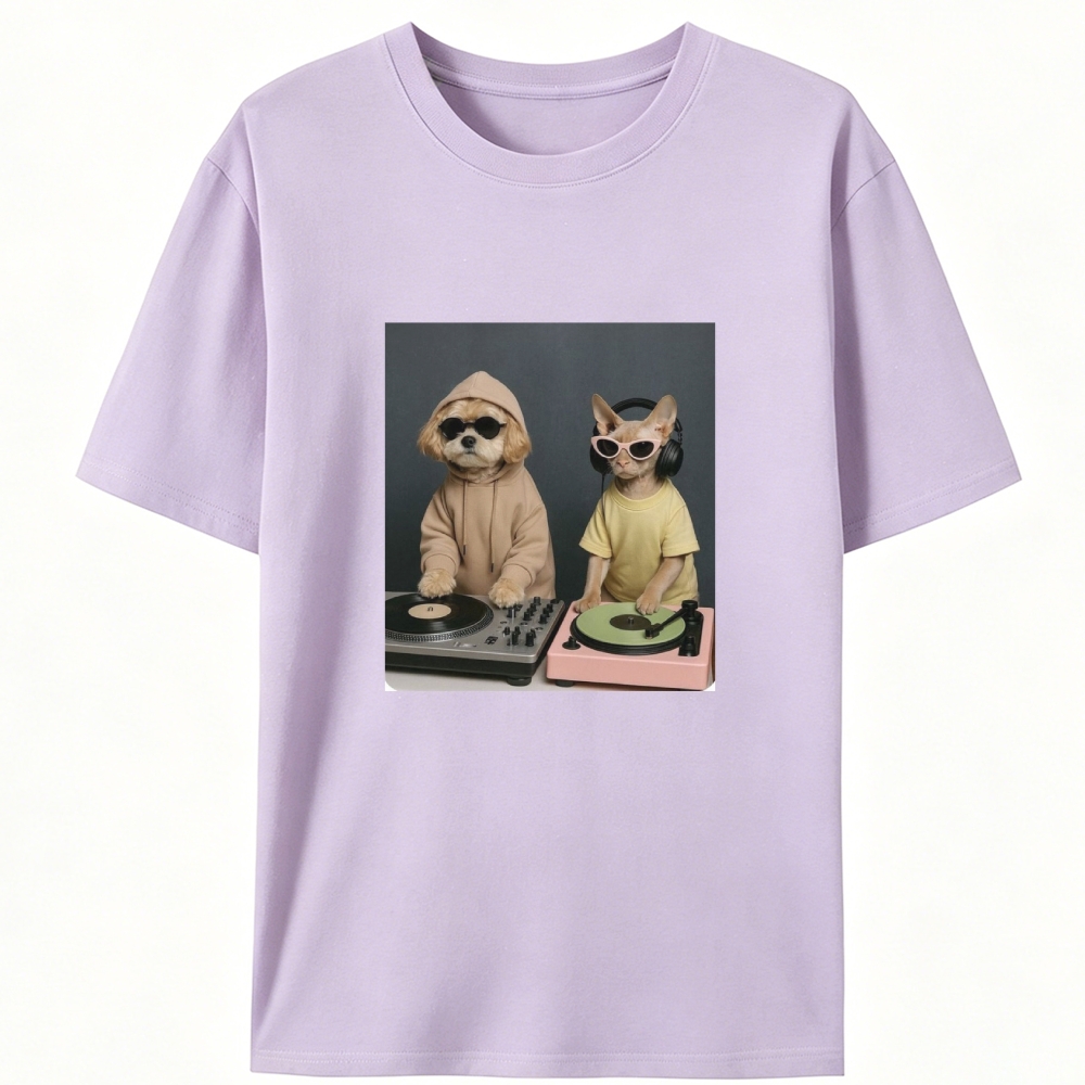 DJ Dogs Mixing Records Retro Designed for Women - Slim Fit Cotton Tee