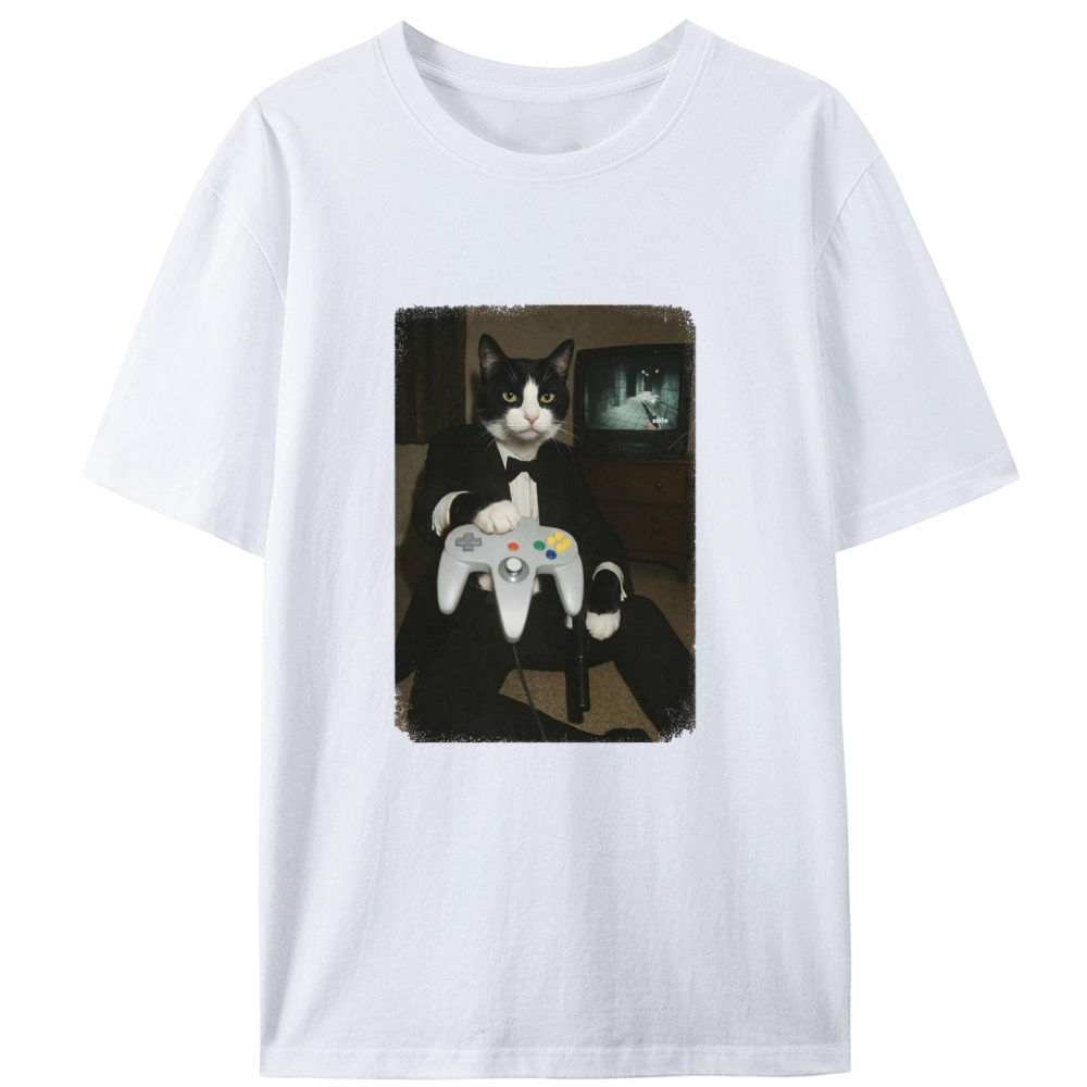 Vintage Tuxedo Cat Gamer Graphic Edition Retro Designed for Women - Slim Fit Cotton Tee