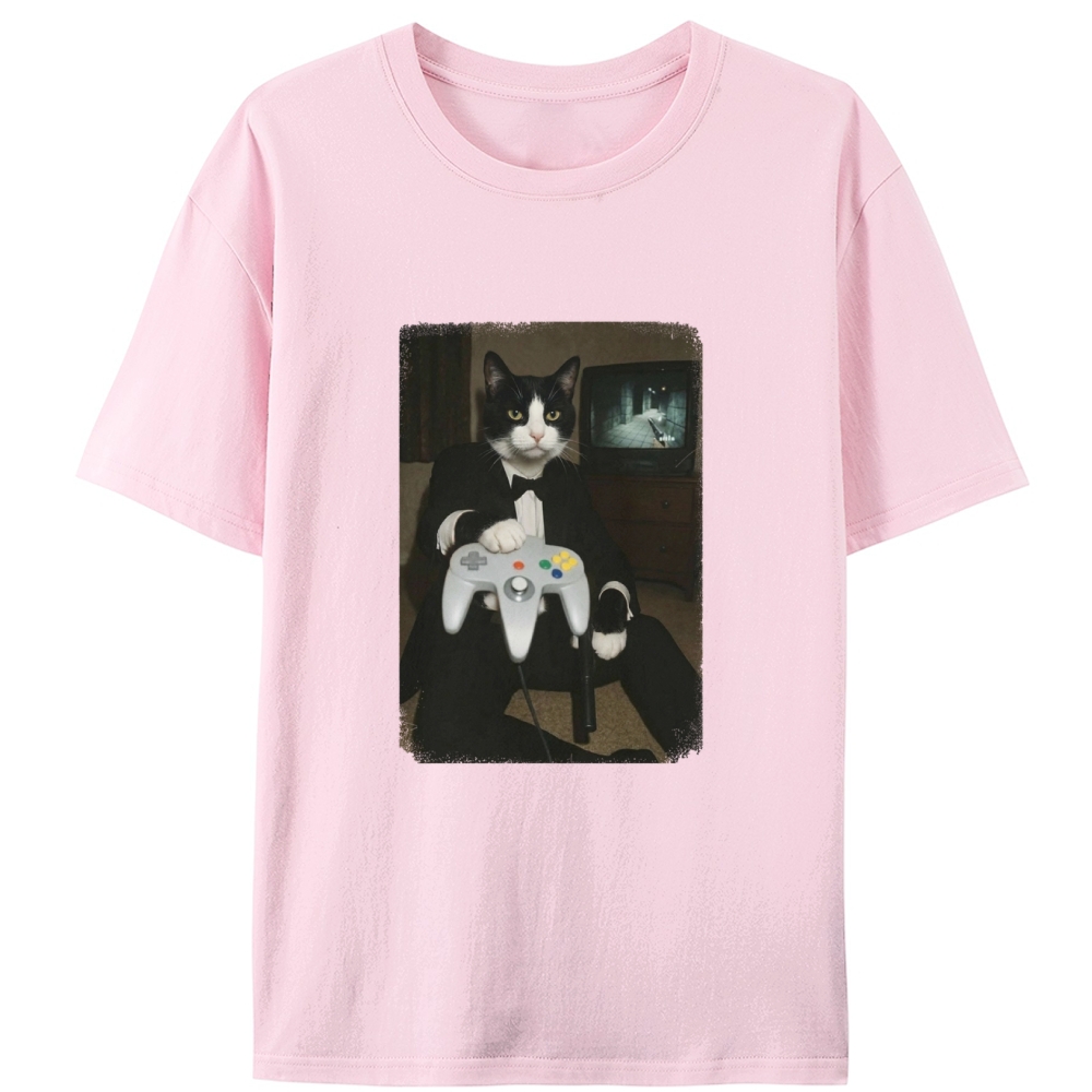 Vintage Tuxedo Cat Gamer Graphic Edition Retro Designed for Women - Slim Fit Cotton Tee