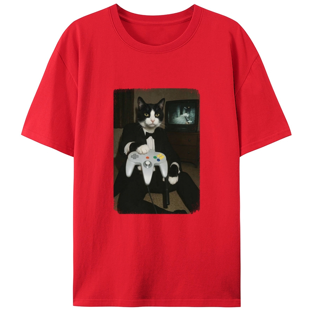 Vintage Tuxedo Cat Gamer Graphic Edition Retro Designed for Women - Slim Fit Cotton Tee