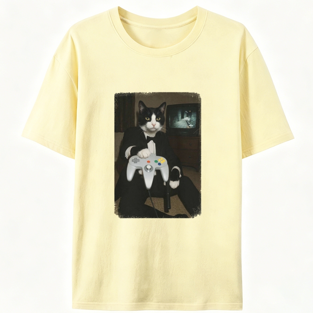 Vintage Tuxedo Cat Gamer Graphic Edition Retro Designed for Women - Slim Fit Cotton Tee
