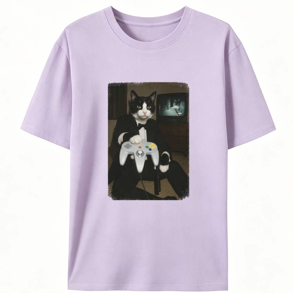 Vintage Tuxedo Cat Gamer Graphic Edition Retro Designed for Women - Slim Fit Cotton Tee
