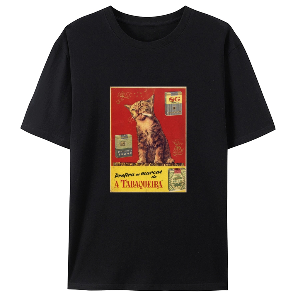 Vintage Tobacco Ad Style Smoking Cat Graphic Retro Designed for Women - Slim Fit Cotton Tee