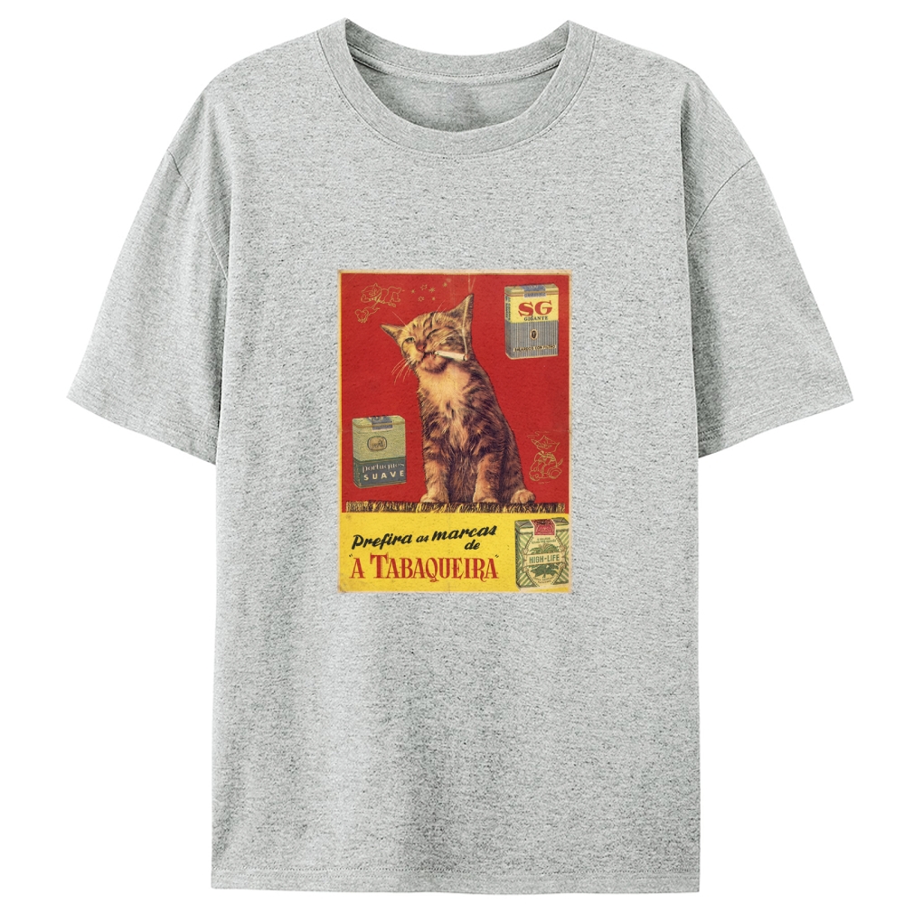 Vintage Tobacco Ad Style Smoking Cat Graphic Retro Designed for Women - Slim Fit Cotton Tee
