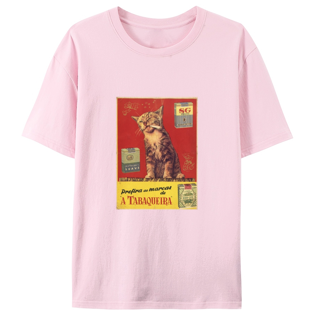 Vintage Tobacco Ad Style Smoking Cat Graphic Retro Designed for Women - Slim Fit Cotton Tee