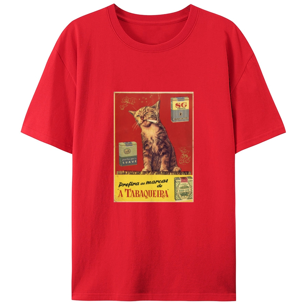Vintage Tobacco Ad Style Smoking Cat Graphic Retro Designed for Women - Slim Fit Cotton Tee