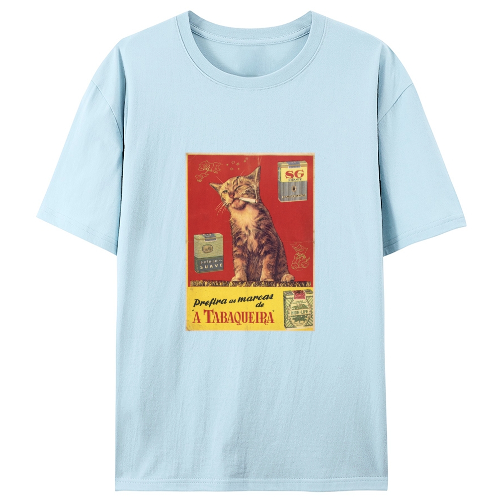 Vintage Tobacco Ad Style Smoking Cat Graphic Retro Designed for Women - Slim Fit Cotton Tee