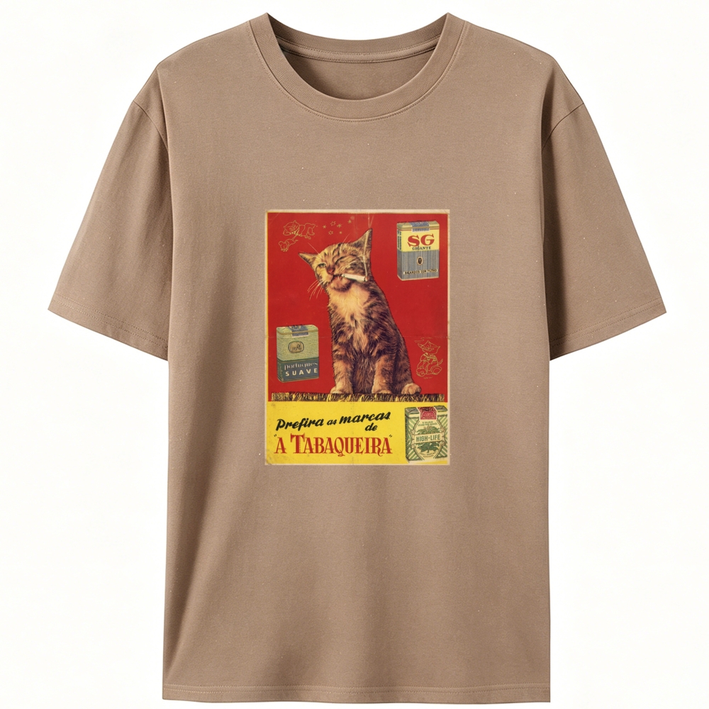 Vintage Tobacco Ad Style Smoking Cat Graphic Retro Designed for Women - Slim Fit Cotton Tee