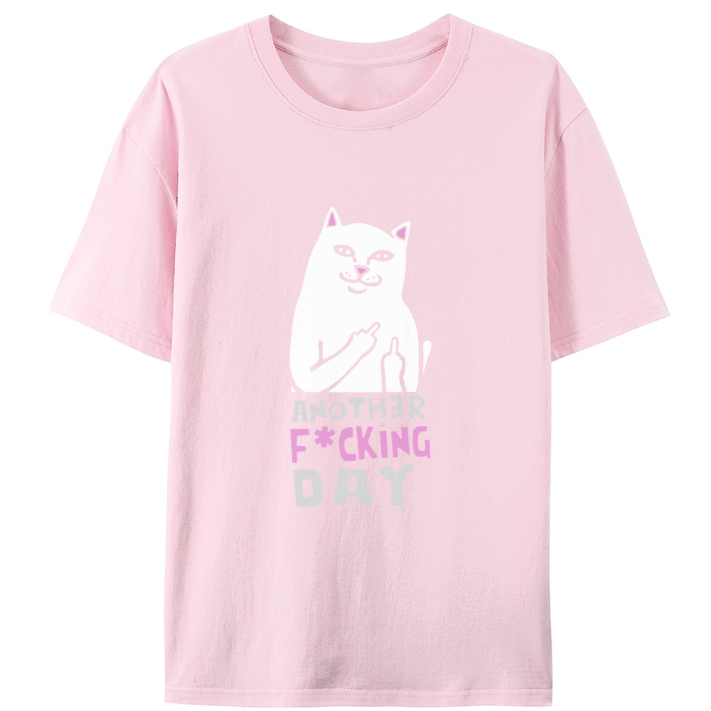 Another F*cking Day Middle Finger Cat Retro Designed for Women - Slim Fit Cotton Tee
