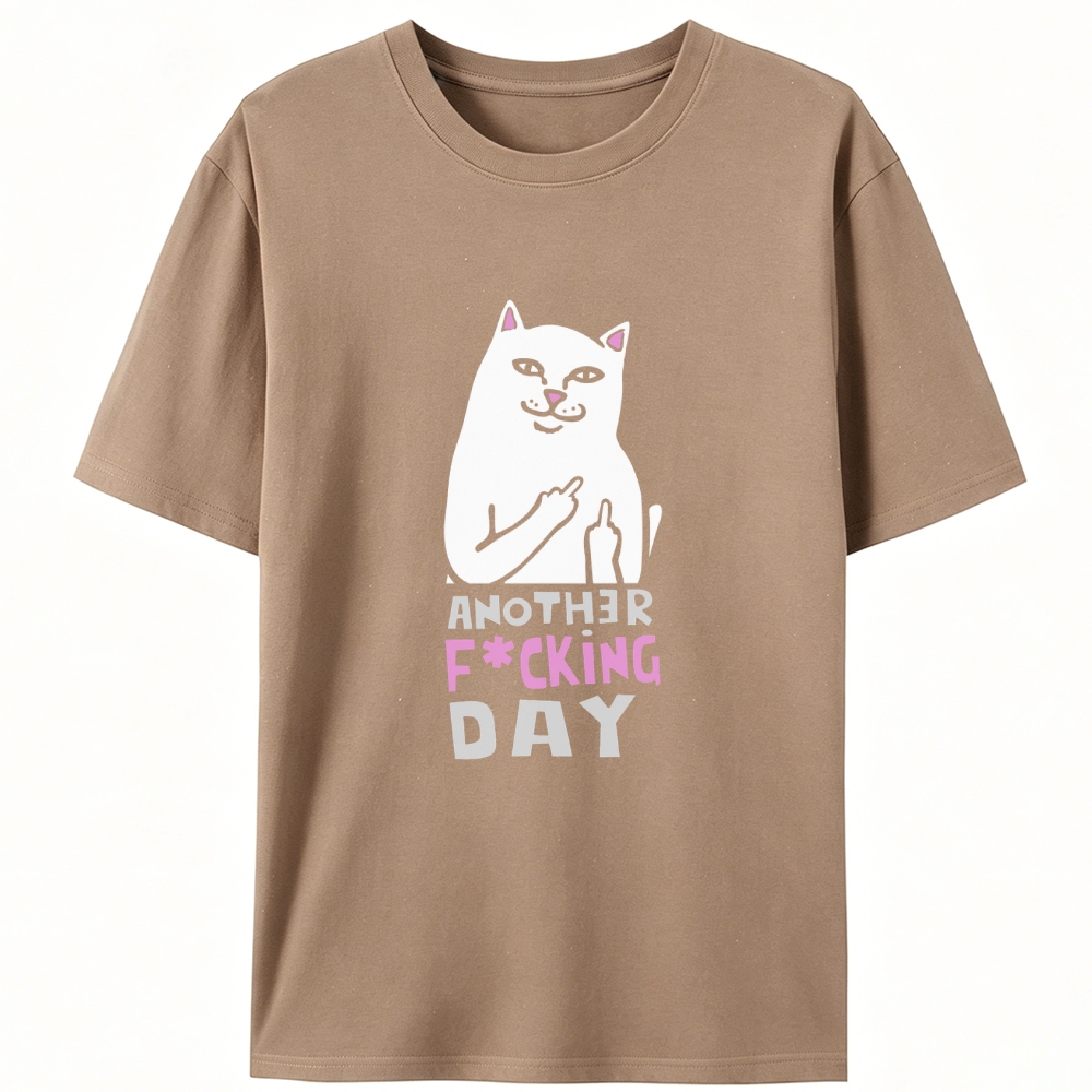 Another F*cking Day Middle Finger Cat Retro Designed for Women - Slim Fit Cotton Tee