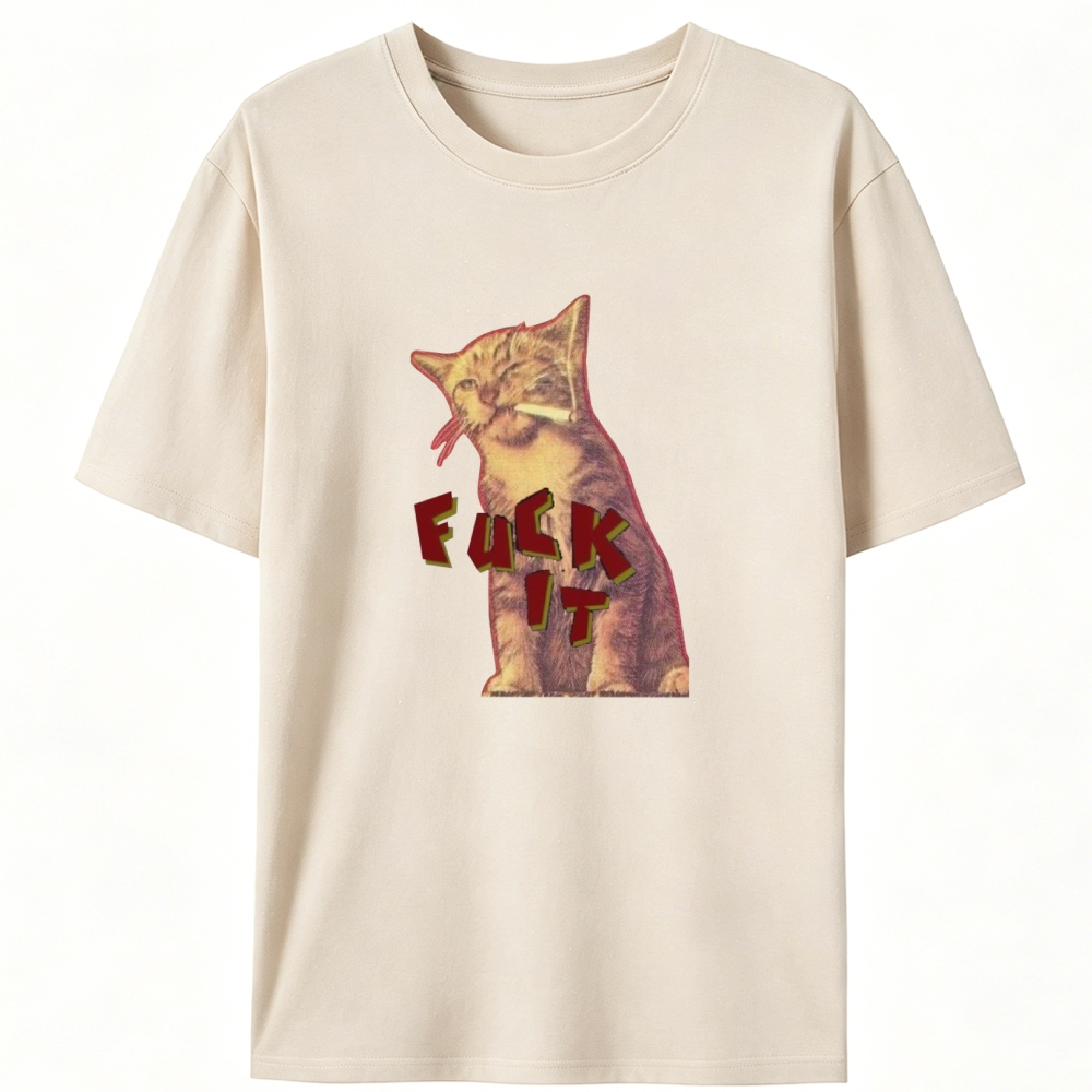Retro "Fuck It" Smoking Cat Graphic Designed for Women - Slim Fit Cotton Tee