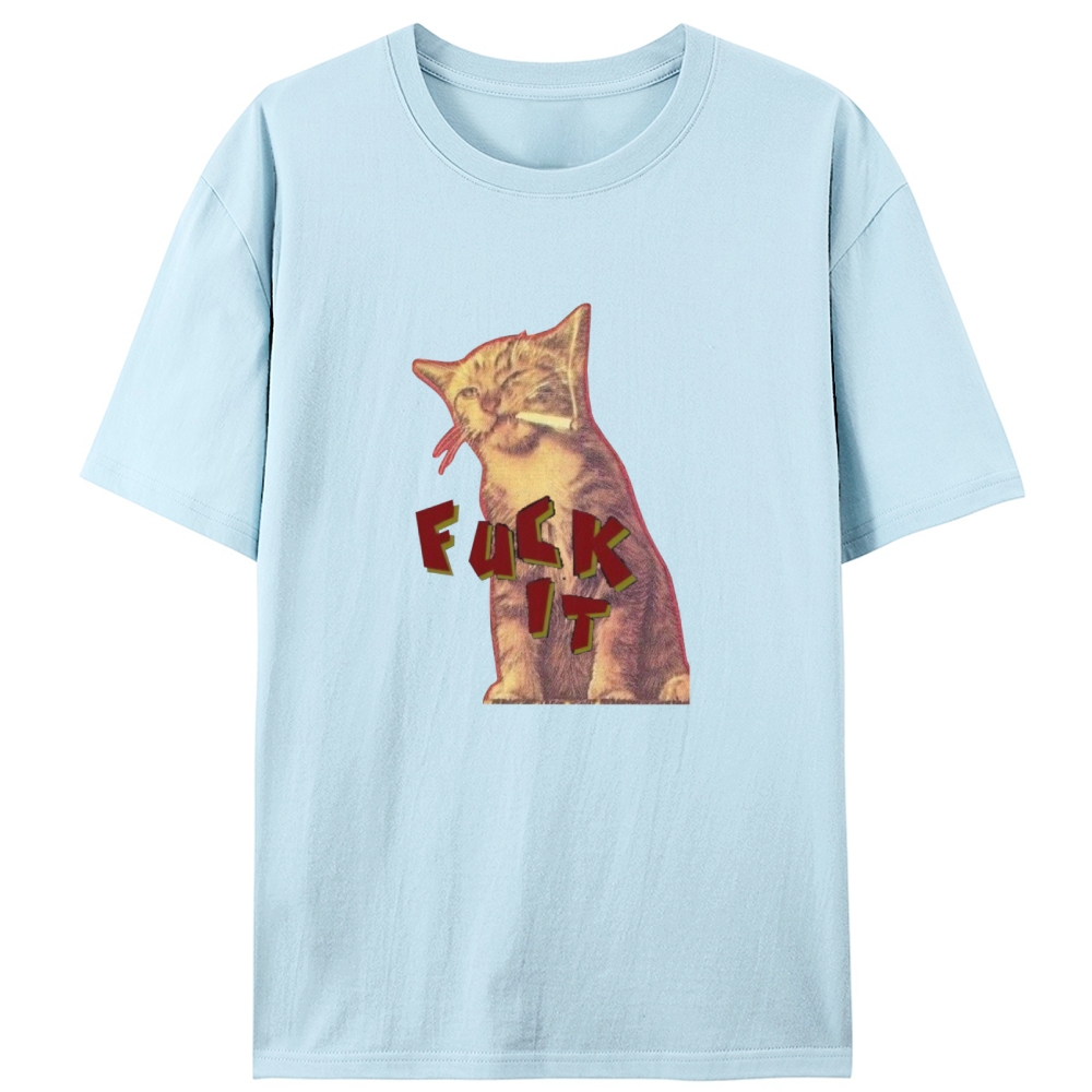 Retro "Fuck It" Smoking Cat Graphic Designed for Women - Slim Fit Cotton Tee