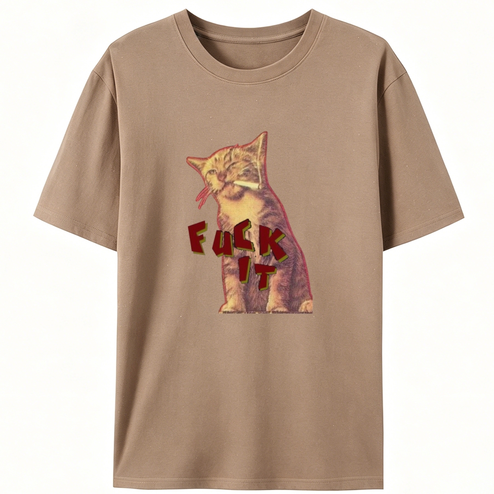Retro "Fuck It" Smoking Cat Graphic Designed for Women - Slim Fit Cotton Tee