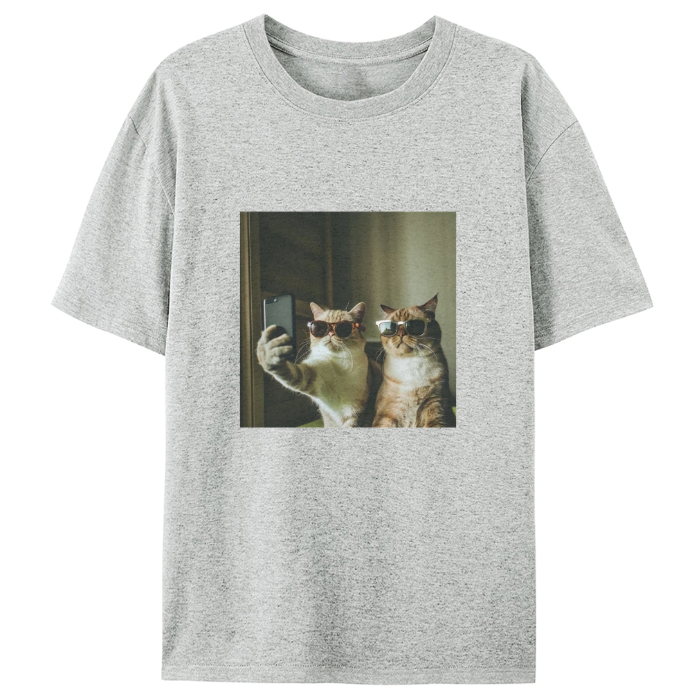 Sunglasses Cats Selfie Funny Retro Designed for Women - Slim Fit Cotton Tee