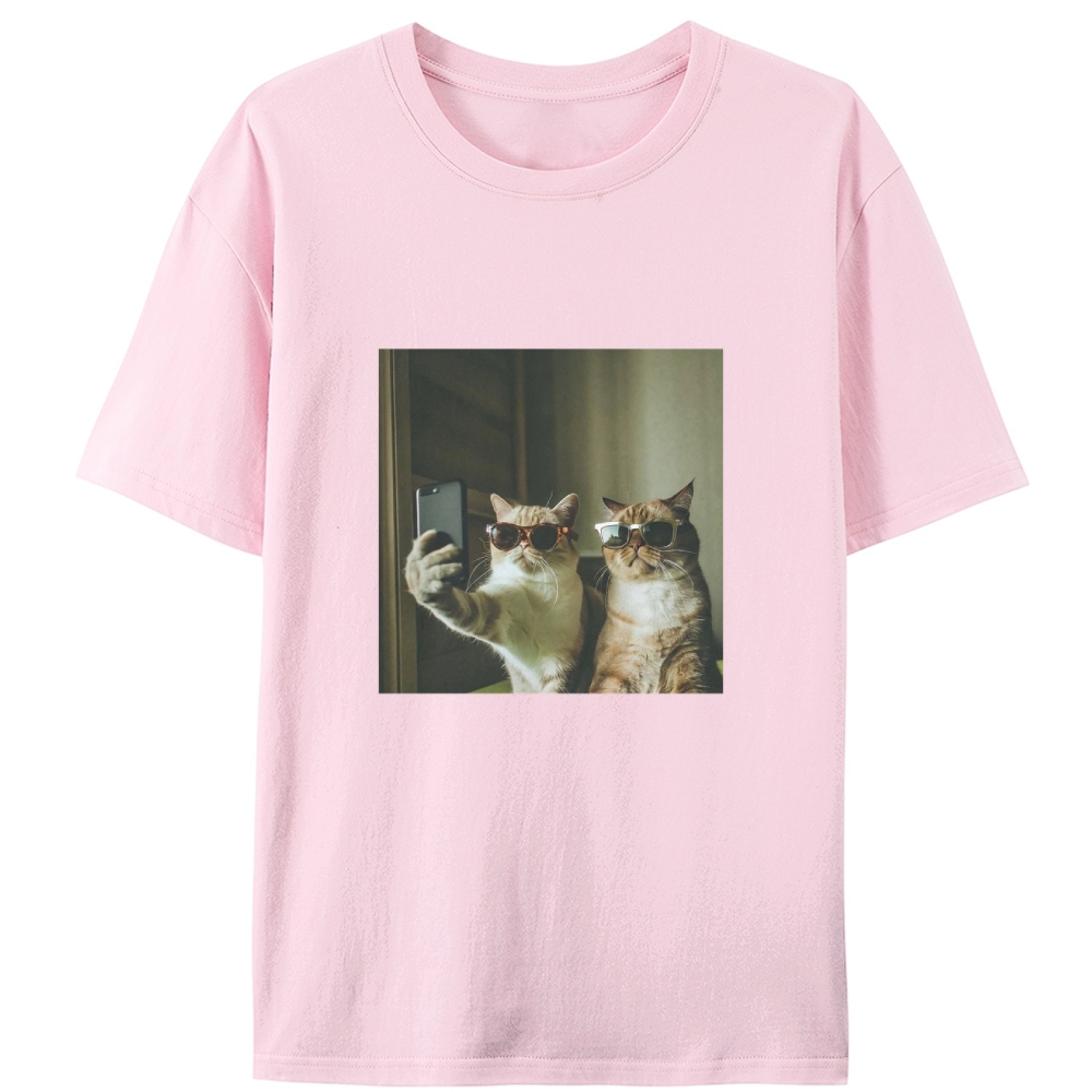 Sunglasses Cats Selfie Funny Retro Designed for Women - Slim Fit Cotton Tee