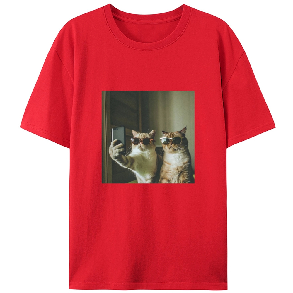 Sunglasses Cats Selfie Funny Retro Designed for Women - Slim Fit Cotton Tee