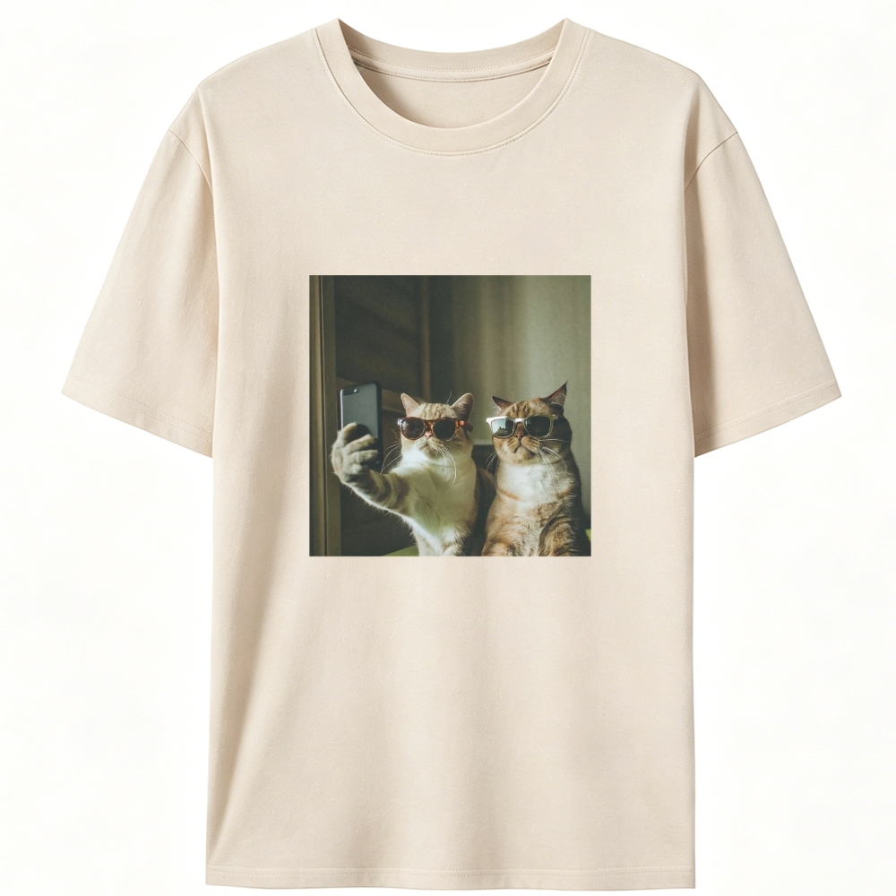 Sunglasses Cats Selfie Funny Retro Designed for Women - Slim Fit Cotton Tee