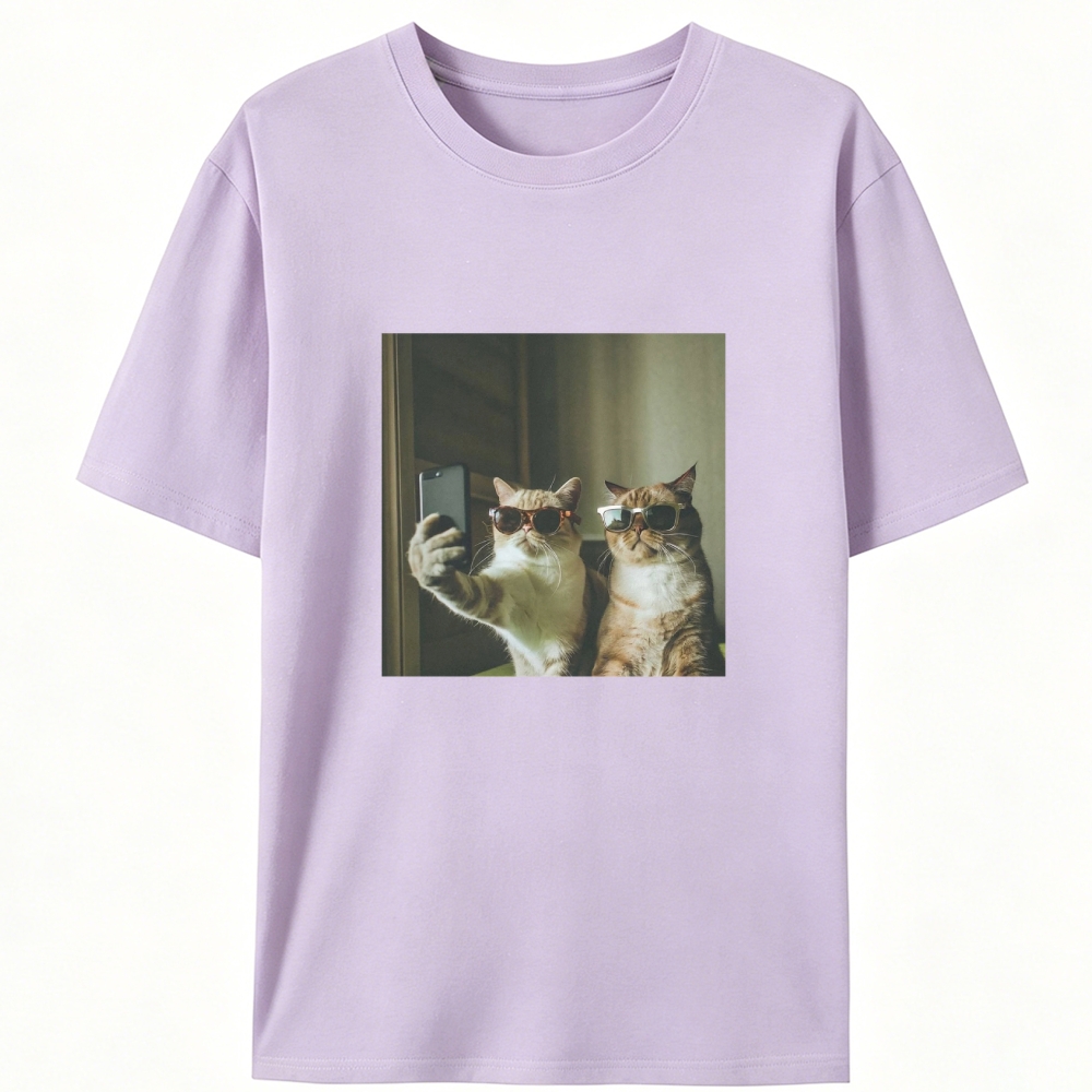 Sunglasses Cats Selfie Funny Retro Designed for Women - Slim Fit Cotton Tee